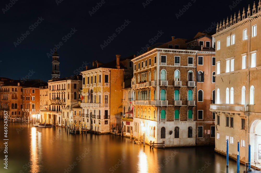Grand Canal during night in Venice, Italy. (long exposure photo)