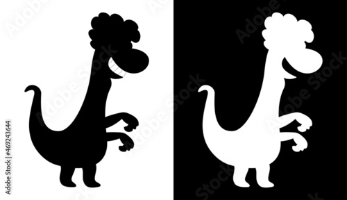 Принти на полотні Black and white lizard dinosaur with hair on profile with smile