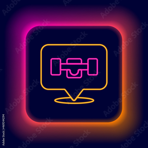 Glowing neon line Skateboard wheel icon isolated on black background. Skateboard suspension. Skate wheel. Colorful outline concept. Vector