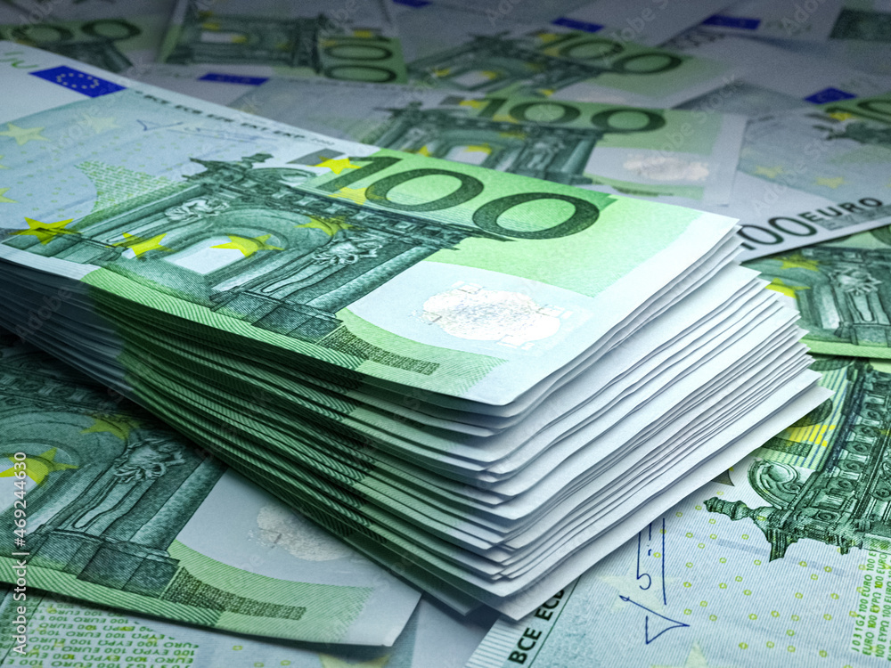 European money. European euro banknotes. 100 EUR euro bills. European money. European euro banknotes. 100 EUR euro bills.