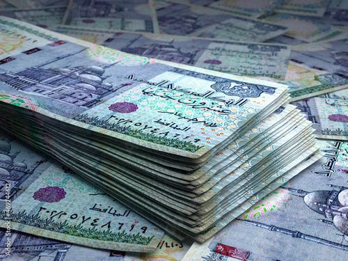 Egyptian money. Egyptian pound banknotes. 20 EGP pounds bills. photo