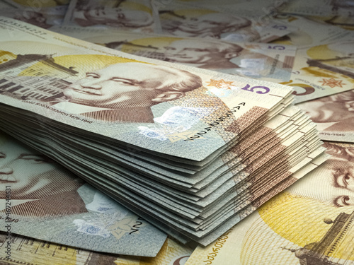 Georgian money. Georgian lari banknotes. 5 GEL lari bills.