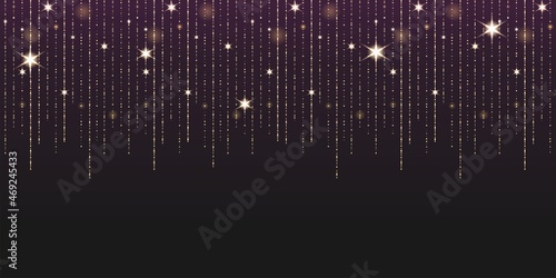 Gold glitter garlands hanging background vector illustration. Golden dust elements falling down © Karneg