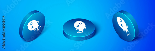 Isometric Tropical fish icon isolated on blue background. Exotic fish. Blue circle button. Vector