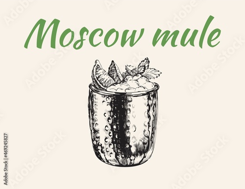 Moscow Mule Cocktail Hand Drawn Drink Vector Illustration
