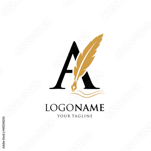 Letter A Feather Pen Logo Design Vector Icon Graphic Emblem Illustration Background Template