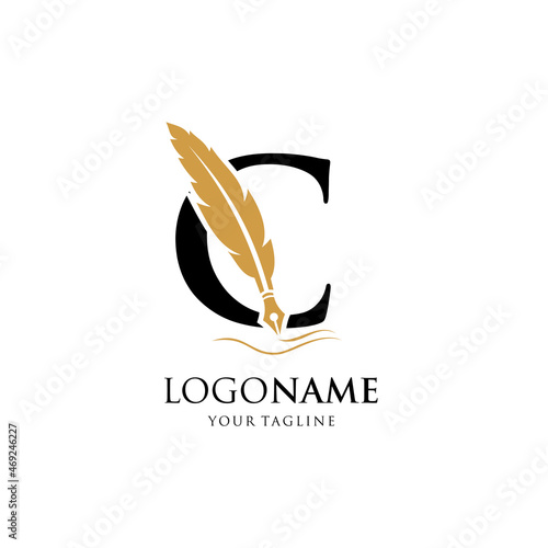 Letter C Feather Pen Logo Design Vector Icon Graphic Emblem Illustration Background Template
