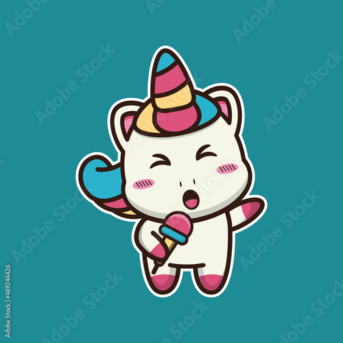 vector illustration of cute unicorn  
singing
suitable for children's books, birthday cards, valentine's day.