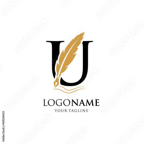 Letter U Feather Pen Logo Design Vector Icon Graphic Emblem Illustration Background Template