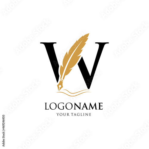 Letter W Feather Pen Logo Design Vector Icon Graphic Emblem Illustration Background Template