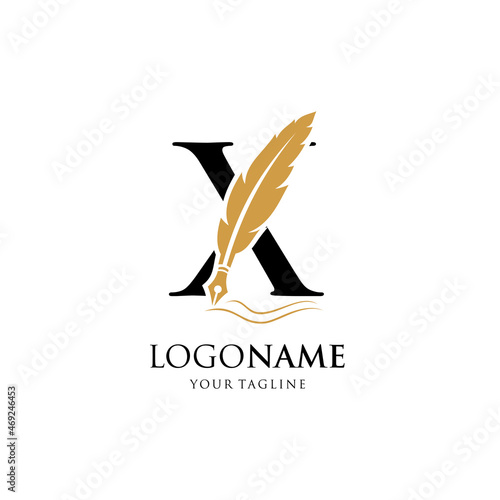 Letter X Feather Pen Logo Design Vector Icon Graphic Emblem Illustration Background Template