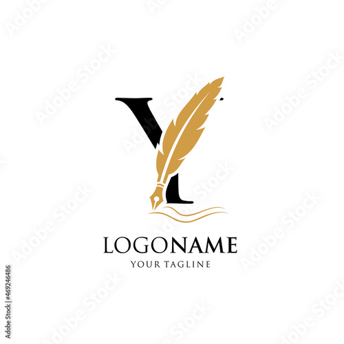 Letter Y Feather Pen Logo Design Vector Icon Graphic Emblem Illustration Background Template