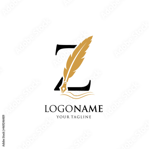 Letter Z Feather Pen Logo Design Vector Icon Graphic Emblem Illustration Background Template