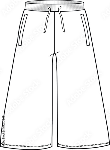 unisex wide leg lounge pant drawstring pyjama comfy pant flat sketch vector illustration