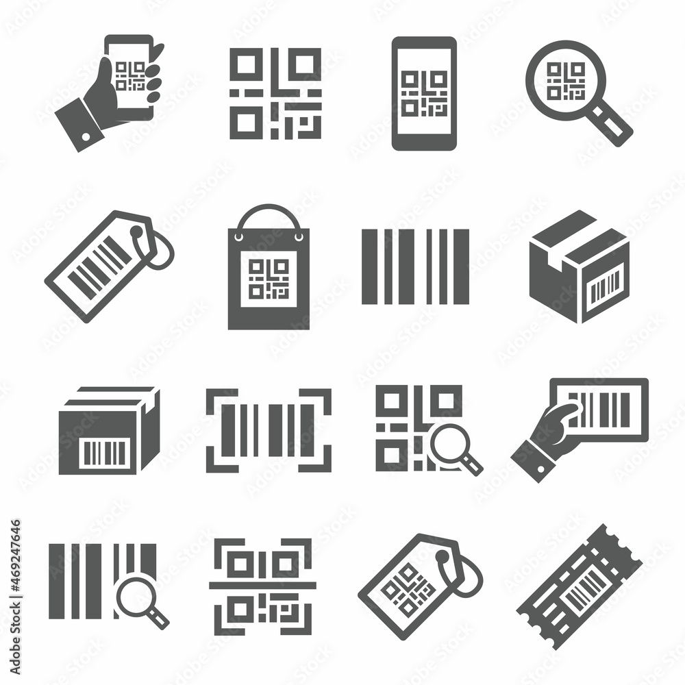 QR code icons set on white background