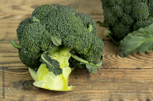 Broccoli on a wooden table. Healthy and wholesome food.