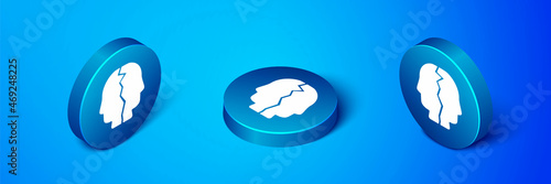 Isometric Bipolar disorder icon isolated on blue background. Blue circle button. Vector
