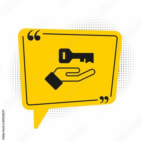 Black Solution to the problem in psychology icon isolated on white background. Key. Therapy for mental health. Yellow speech bubble symbol. Vector