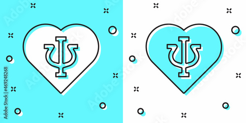 Black line Psychology icon isolated on green and white background. Psi symbol. Mental health concept, psychoanalysis analysis and psychotherapy. Random dynamic shapes. Vector