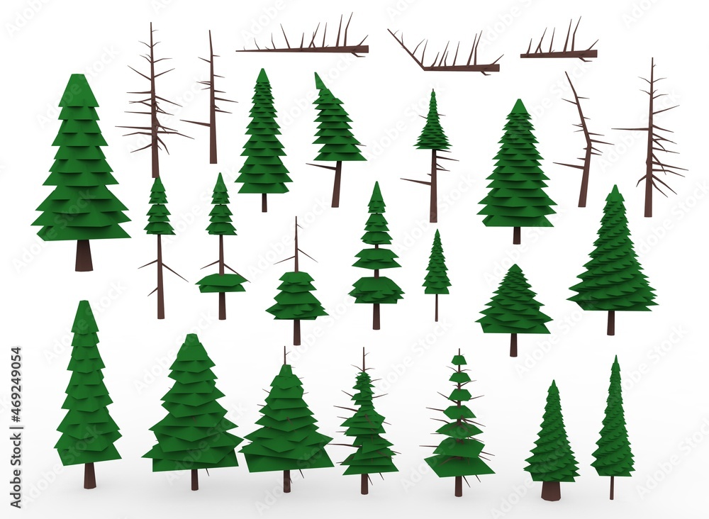 Obraz premium a set of trees of different colors on the background 3d-rendering