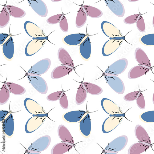 Seamless pattern - stylized moths - graphics. Summer, insects, unbearable ease of life. Wallpapers, textiles, packaging