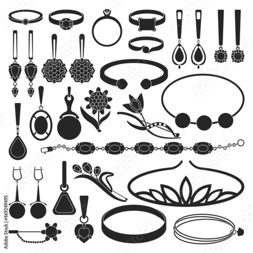 Gold jewelry vector black set icon. Vector illustration jewellery on white background. Isolated black set icon gold jewelry.