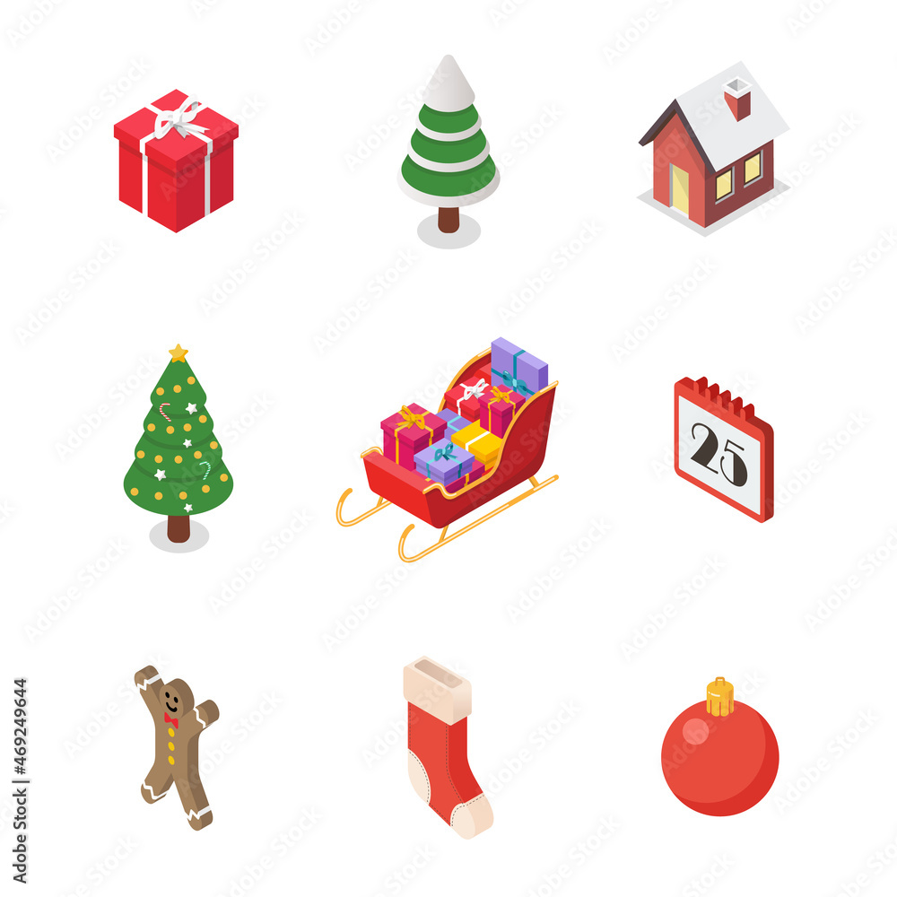 Isometric christmas icons collection Isometric christmas icons collection