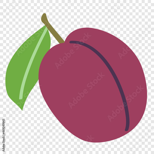 Plum - delicious sweet fruit, flat cartoon vector illustration. Emblem icon for creating packaging or templates.