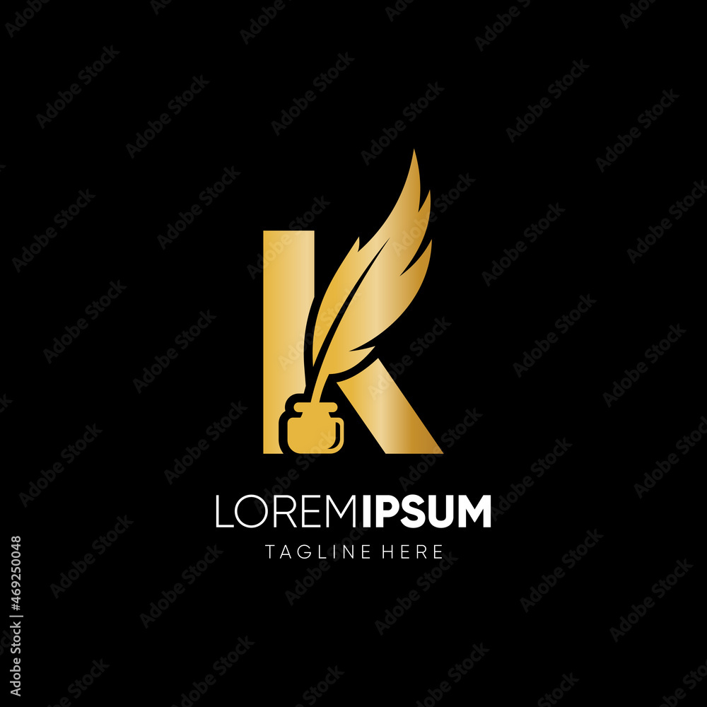 Letter K Feather Pen Logo Design Vector Icon Graphic Emblem Illustration Background Template Letter K Feather Pen Logo Design Vector Icon Graphic Emblem Illustration Background Template
