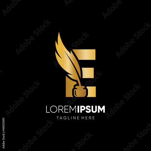 Letter E Feather Pen Logo Design Vector Icon Graphic Emblem Illustration Background Template