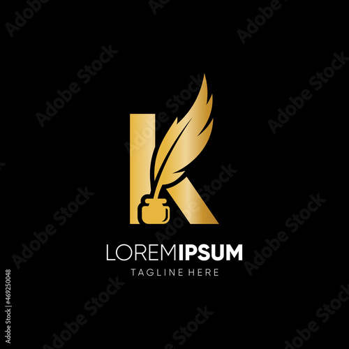 Letter K Feather Pen Logo Design Vector Icon Graphic Emblem Illustration Background Template