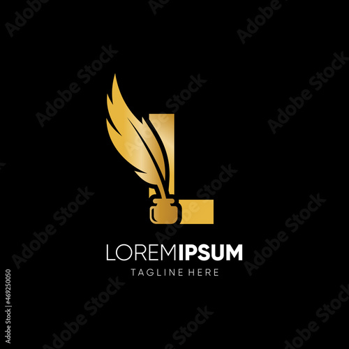 Letter L Feather Pen Logo Design Vector Icon Graphic Emblem Illustration Background Template