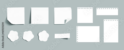 Vector Set of Paper Pieces, Notepad Pages, Sketchbook Blank Papers, Frames Set, 3D and Flat Paper, White Color, Different Shapes.