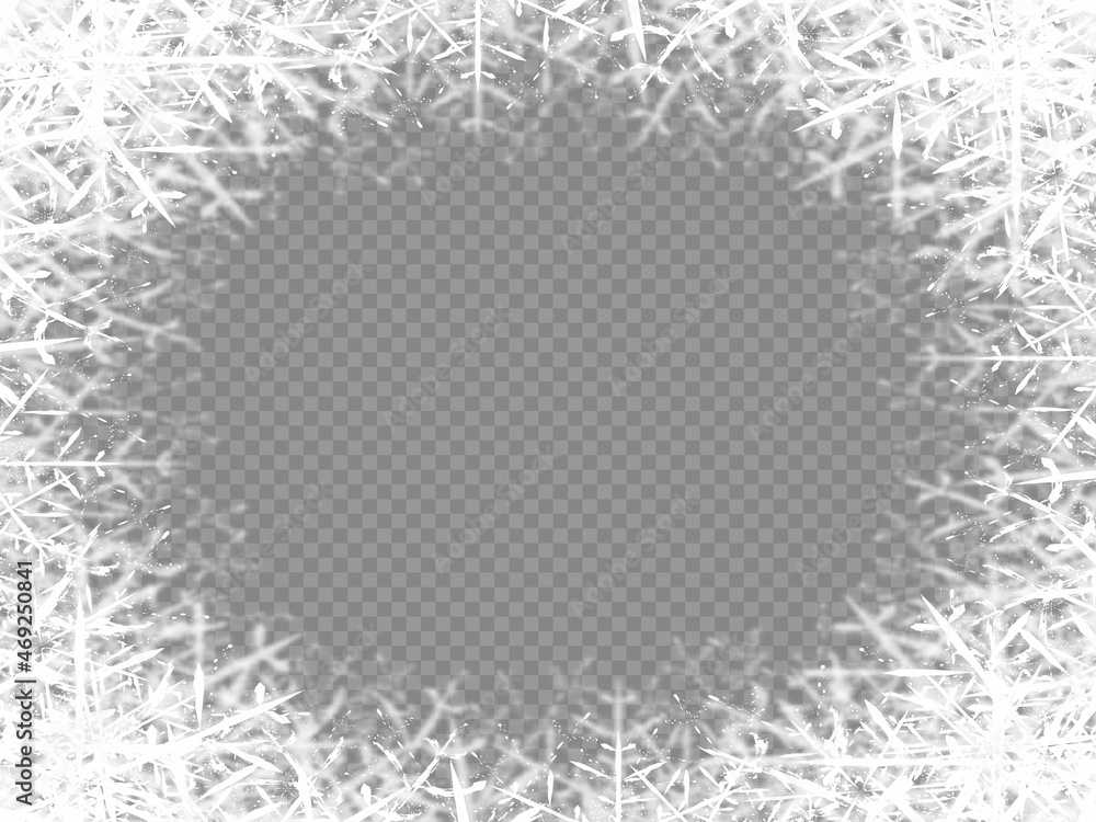 Fototapeta premium Vignette from snowflakes isolated. Christmas vintage borders on transparent background. vector horizontal orientation