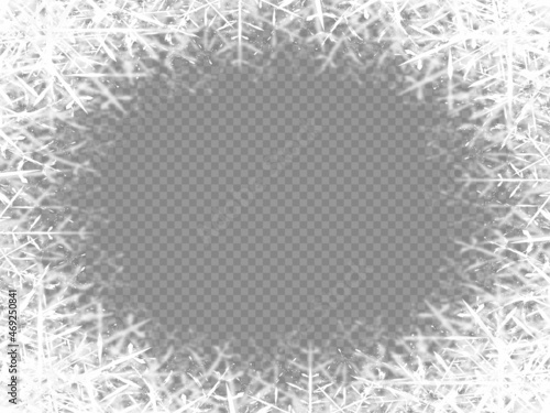 Vignette from snowflakes isolated. Christmas vintage borders on transparent background. vector horizontal orientation