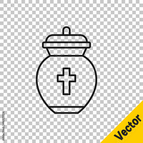 Black line Funeral urn icon isolated on transparent background. Cremation and burial containers, columbarium vases, jars and pots with ashes. Vector