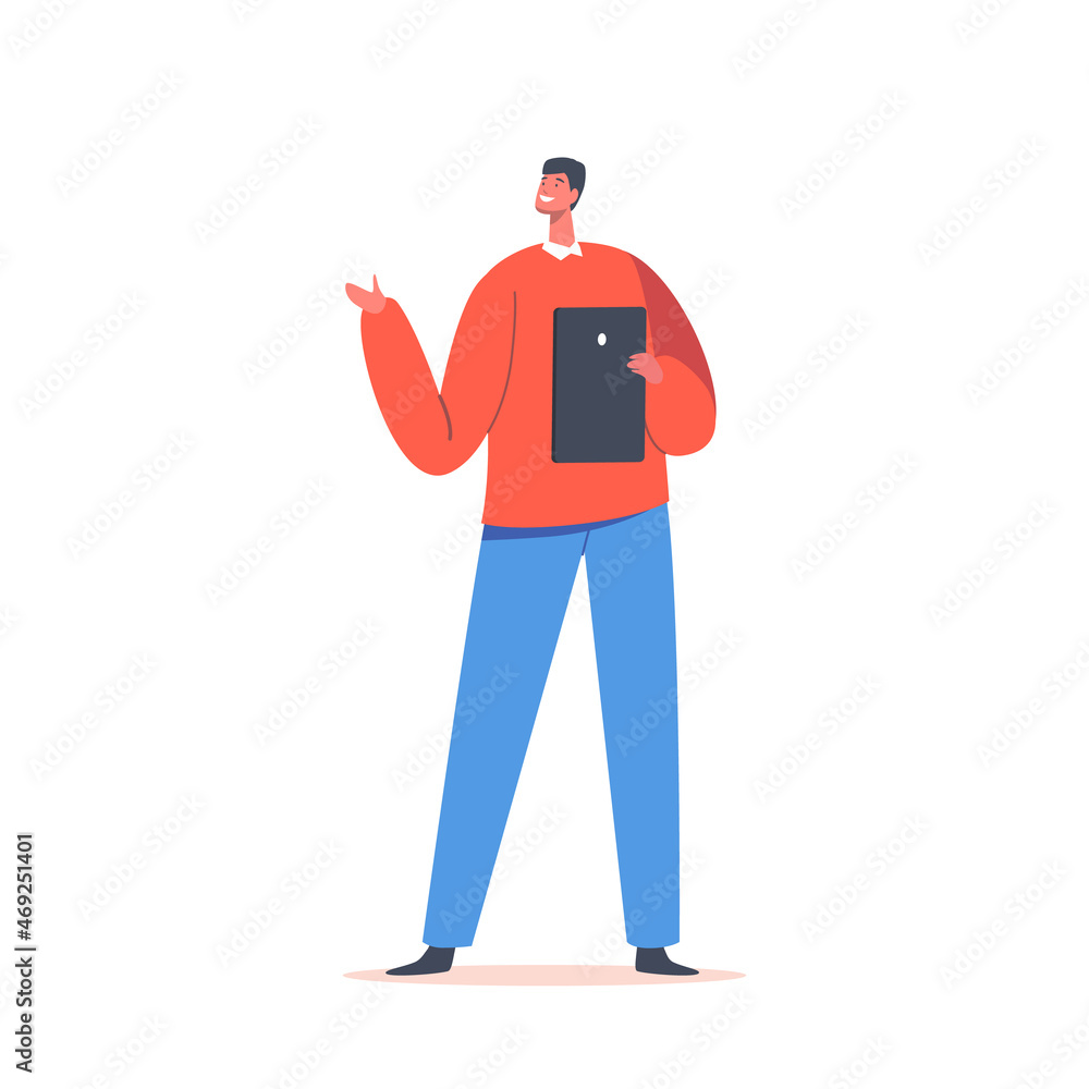 Good Looking Adult Man Office Worker or Business Character Wearing Formal Suits Holding Tablet Pc in Hands Isolated Good Looking Adult Man Office Worker or Business Character Wearing Formal Suits Holding Tablet Pc in Hands Isolated