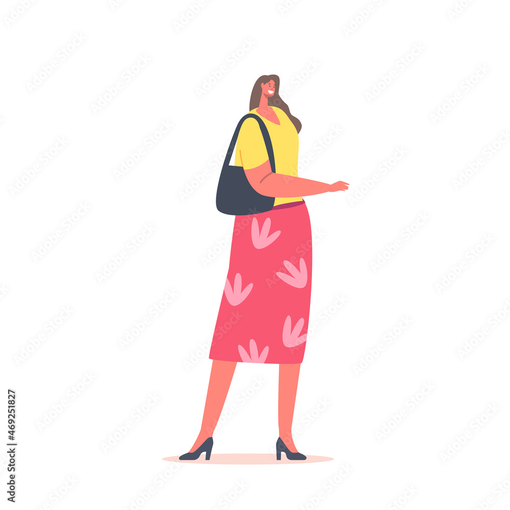 Stylish Woman Wearing Fashion Outfits Pink Skirt with Floral Print and Yellow Blouse and Hand Bag with Heeled Shoes Stylish Woman Wearing Fashion Outfits Pink Skirt with Floral Print and Yellow Blouse and Hand Bag with Heeled Shoes