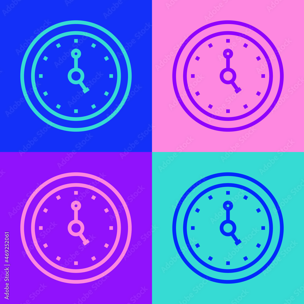 Pop art line Clock icon isolated on color background. Time symbol. Vector Pop art line Clock icon isolated on color background. Time symbol. Vector