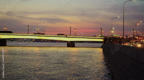 liteyny bridge over Neva river, Saint petersburg, Russia. sunset in city photo