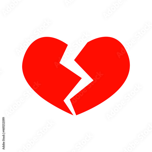 Red broken heart icon. Symbol of infarct, hear disease, divorce or parting isolated on white background. Vector flat illustration.