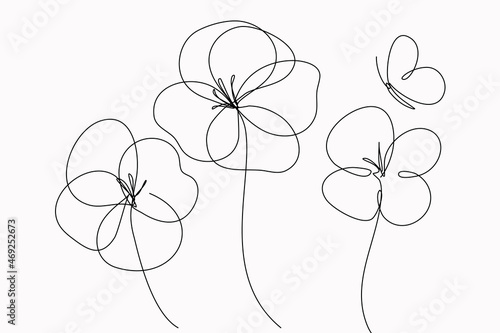 Poppy flowers line art. Minimalistic design with editable stroke.