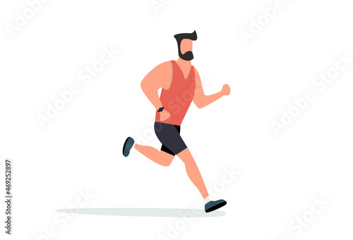 Young man running, Run. Young guy running sport. Vector illustration on white background in modern style