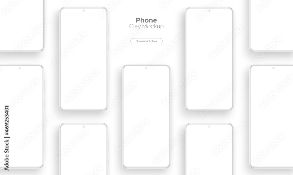 Clay Frameless Phones Mockups with Blank Screens for Showing App Design. Vector Illustration Clay Frameless Phones Mockups with Blank Screens for Showing App Design. Vector Illustration