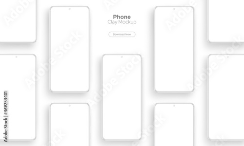 Clay Frameless Phones Mockups with Blank Screens for Showing App Design. Vector Illustration