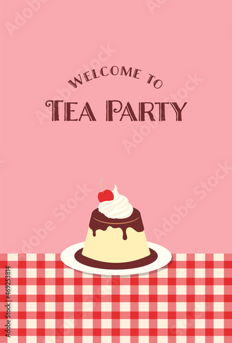 vector background with a custard pudding on a plate for banners, cards, flyers, social media wallpapers, etc.