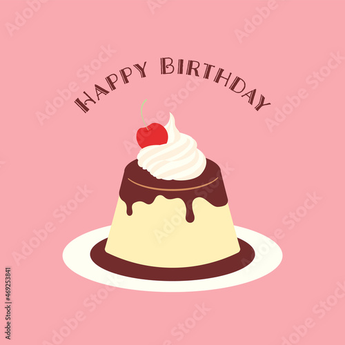 vector background with a custard pudding on a plate for banners, cards, flyers, social media wallpapers, etc.