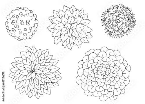 Landscape architect design element set graphic black white top sketch aerial view illustration vector 