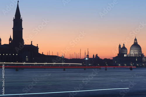 Venezia. Bacino di San Marco da San Giorgio Maggiore alla basilica della Salute al tramonto photo