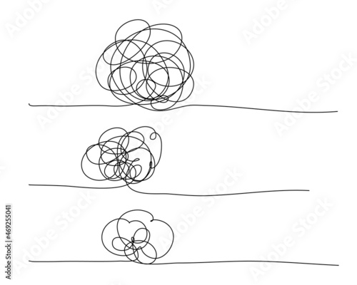 Tangles, messy, difficult route lines, complex decision concept. Doodle curve set.